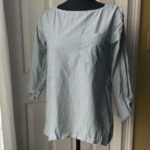 𝅺J Crew Striped Boatneck Tunic Tie Waist Top Size 00 Petite Green White